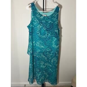 Mary McFadden Collection Teal Paisley Sleeveless Shift Dress Size 14